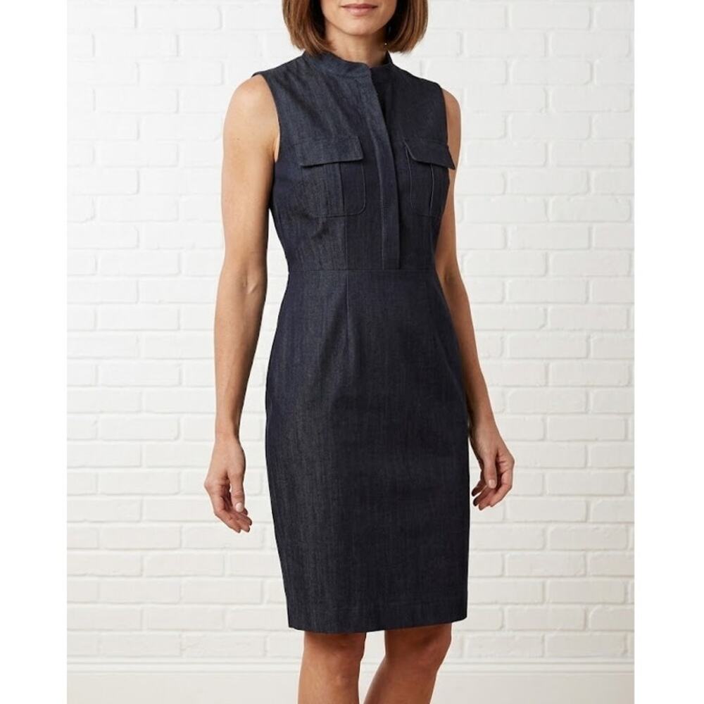 Marvin Richards Chambray Sleeveless Dress Women's Size 8 Dark Wash Band Collar